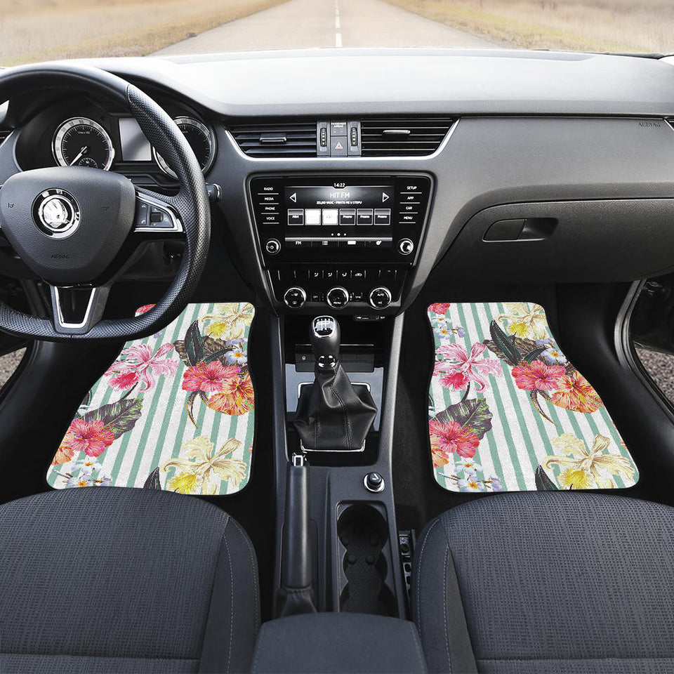 Colorful Orchid Flower Pattern Front And Back Car Mats