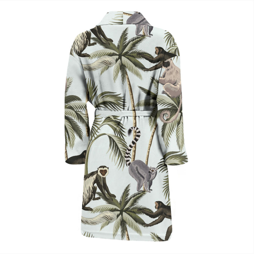 Monkey Sloth Lemur Palm Trees Pattern Men'S Bathrobe