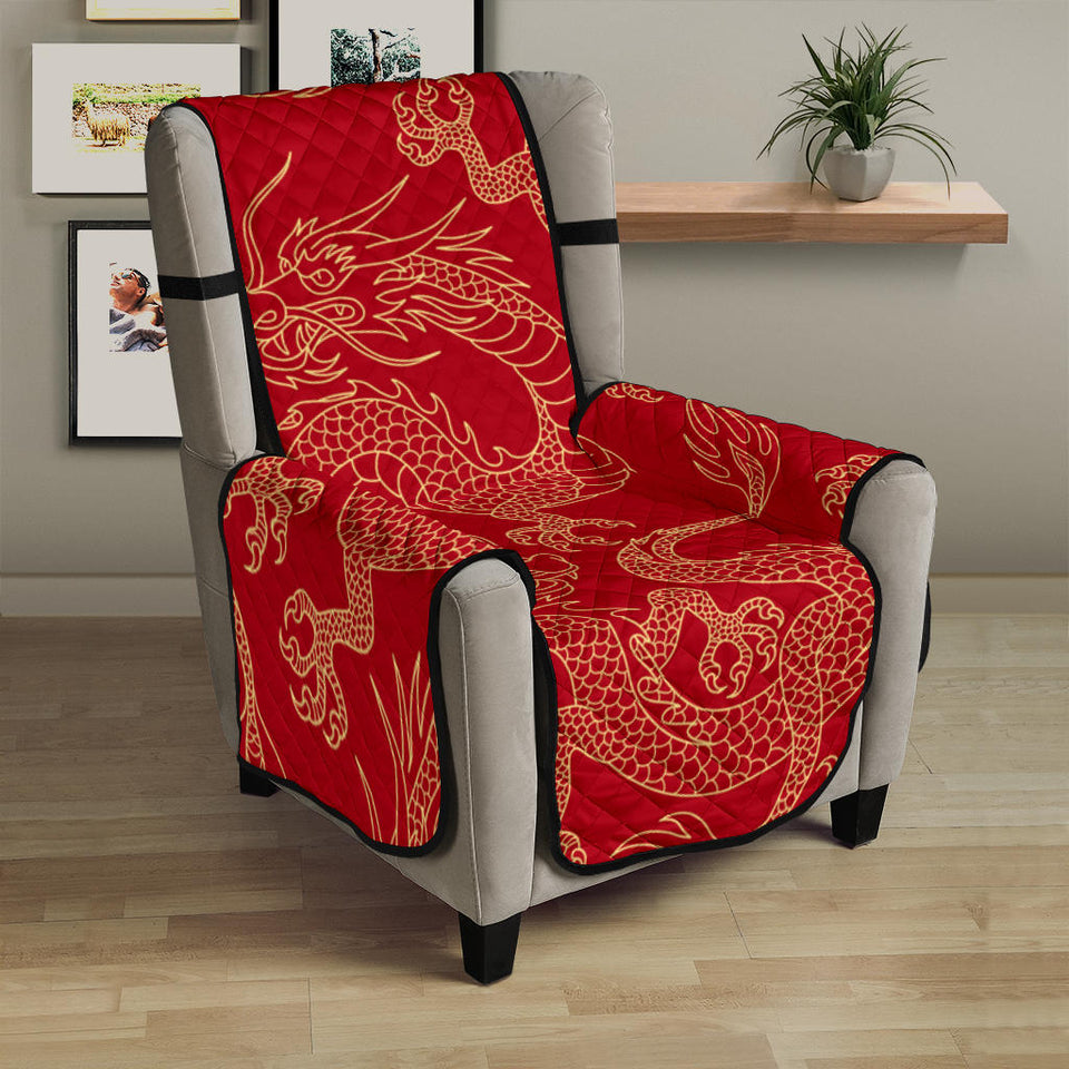 Gold dragons red background Chair Cover Protector