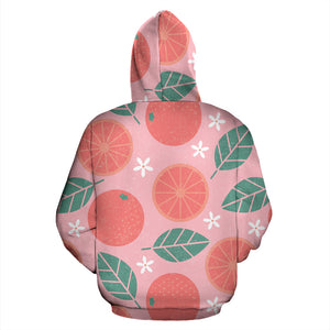 Grapefruit Leaves Flower Pink Background Zip Up Hoodie