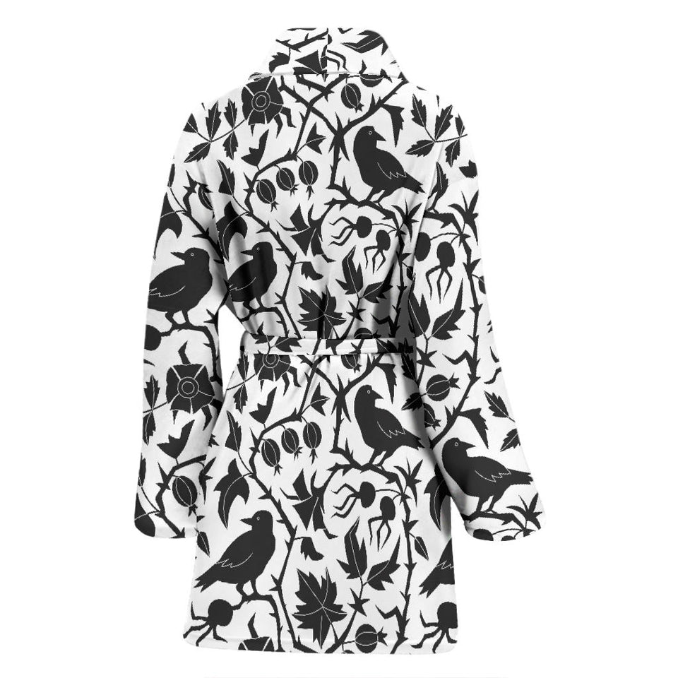 Crow Dark Floral Pattern Women'S Bathrobe