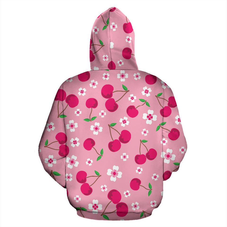 Cherry Flower Pattern Pink Background Men Women Pullover Hoodie