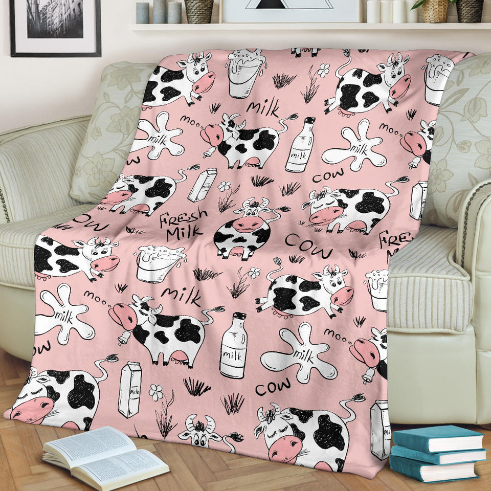Cows Milk Product Pink Background Premium Blanket