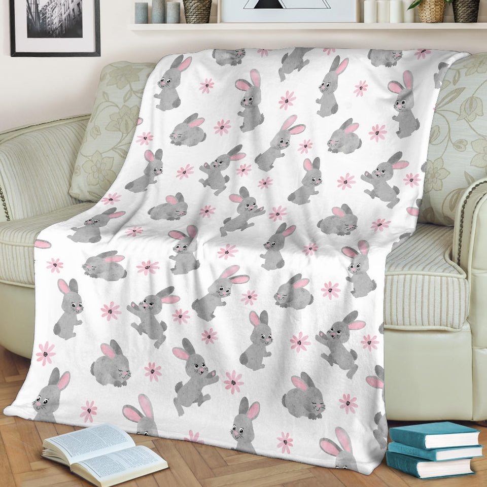 Watercolor Cute Rabbit Pattern Premium Blanket