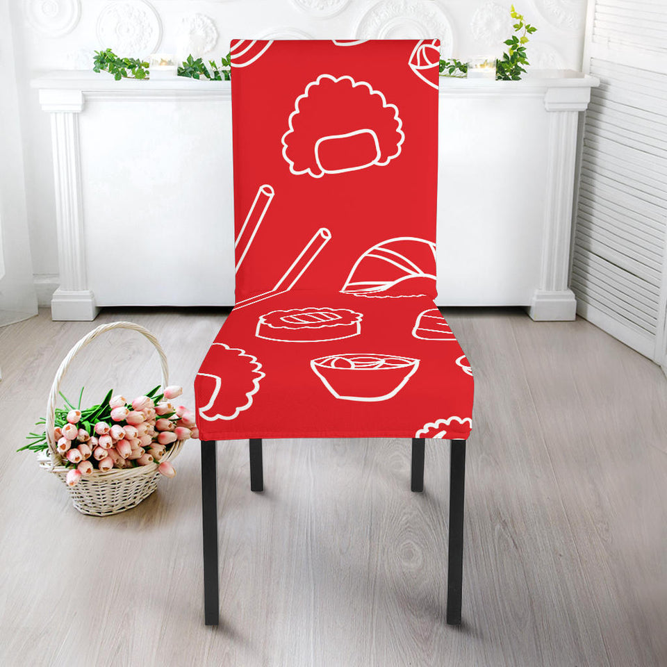 Sushi Pattern Red Background Dining Chair Slipcover