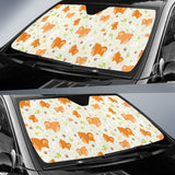 Cute Brown Pomeranian Paw Leave Bone Pattern Car Sun Shade