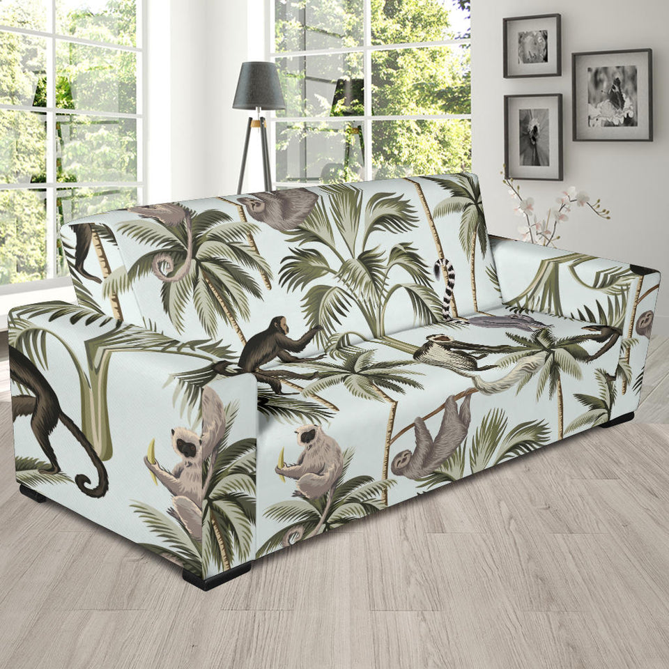 Monkey Sloth Lemur Palm Trees Pattern Sofa Slipcover