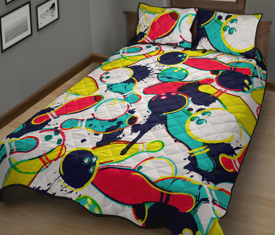 watercolor bowling ball pins Quilt Bed Set