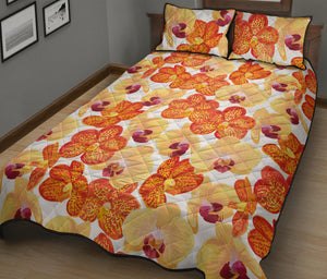 Orange yellow orchid flower pattern background Quilt Bed Set