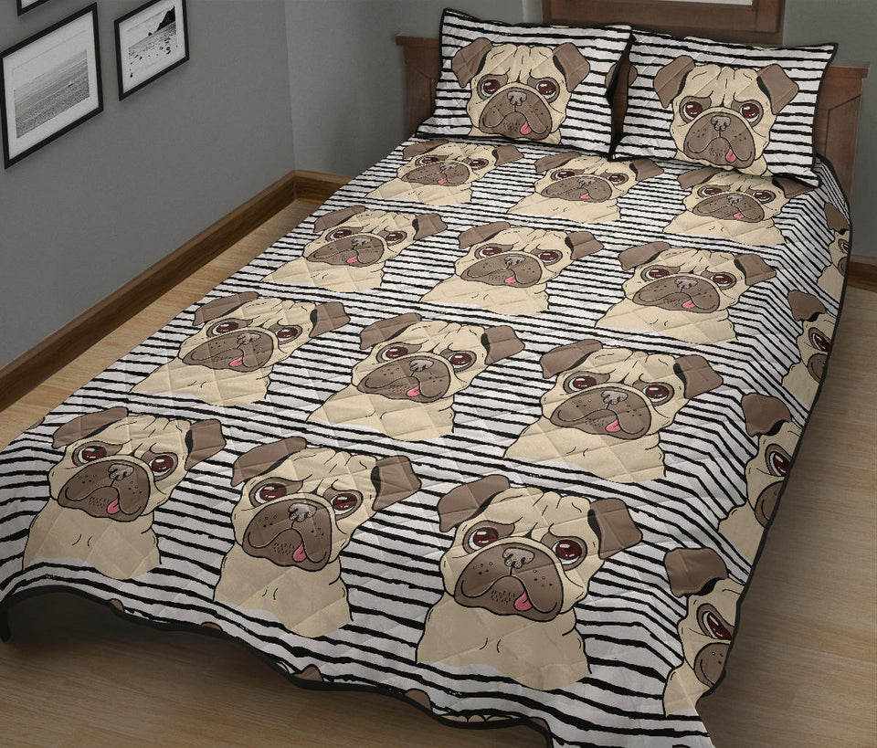 Happy pug pattern Quilt Bed Set