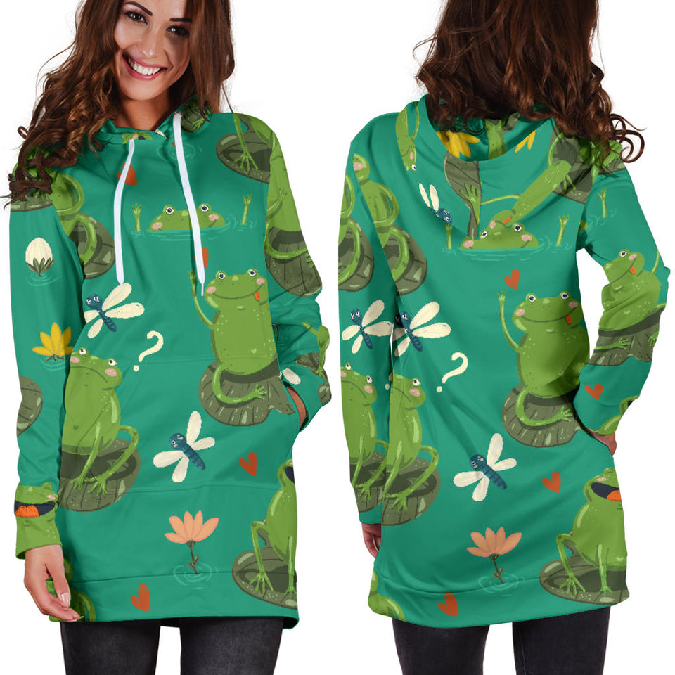Cute Frog Dragonfly Design Pattern Women'S Hoodie Dress