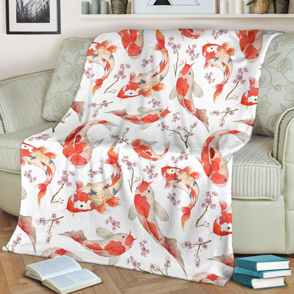Watercolor Koi Fish Carp Fish Pattern Premium Blanket