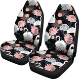White Swan Blooming Flower Pattern  Universal Fit Car Seat Covers