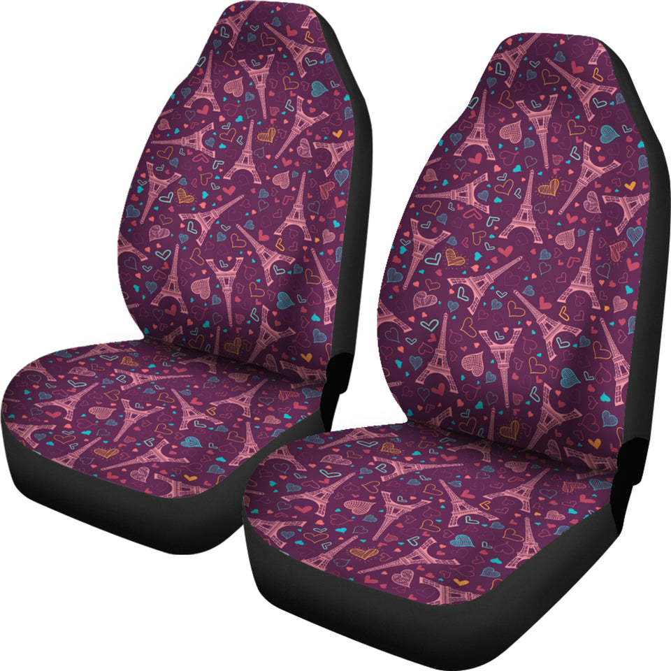 Eiffel Tower Heart Pattern Print Design 04 Universal Fit Car Seat Covers