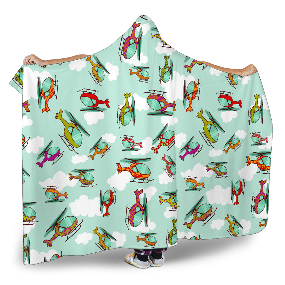Helicopter Design Pattern Hooded Blanket