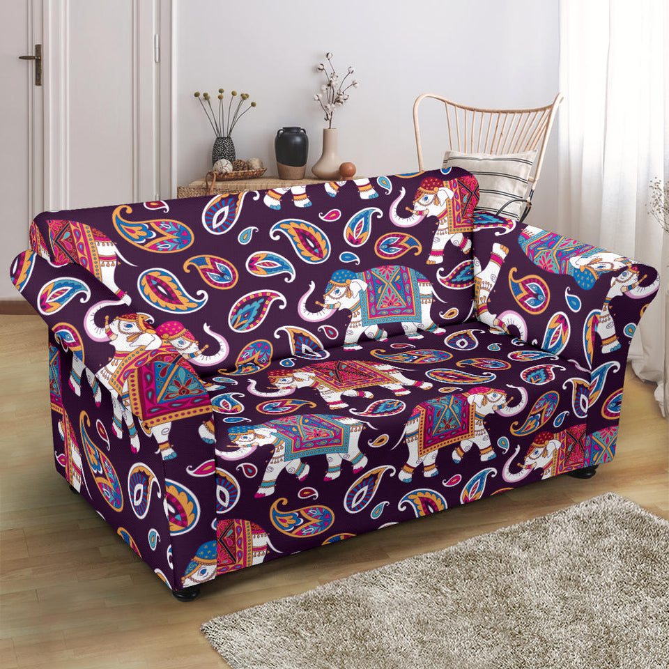 Elephant Indian Style Ornament Pattern Loveseat Couch Slipcover