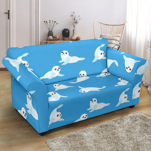 Cute Sea Lion Seal Pattern Background Loveseat Couch Slipcover