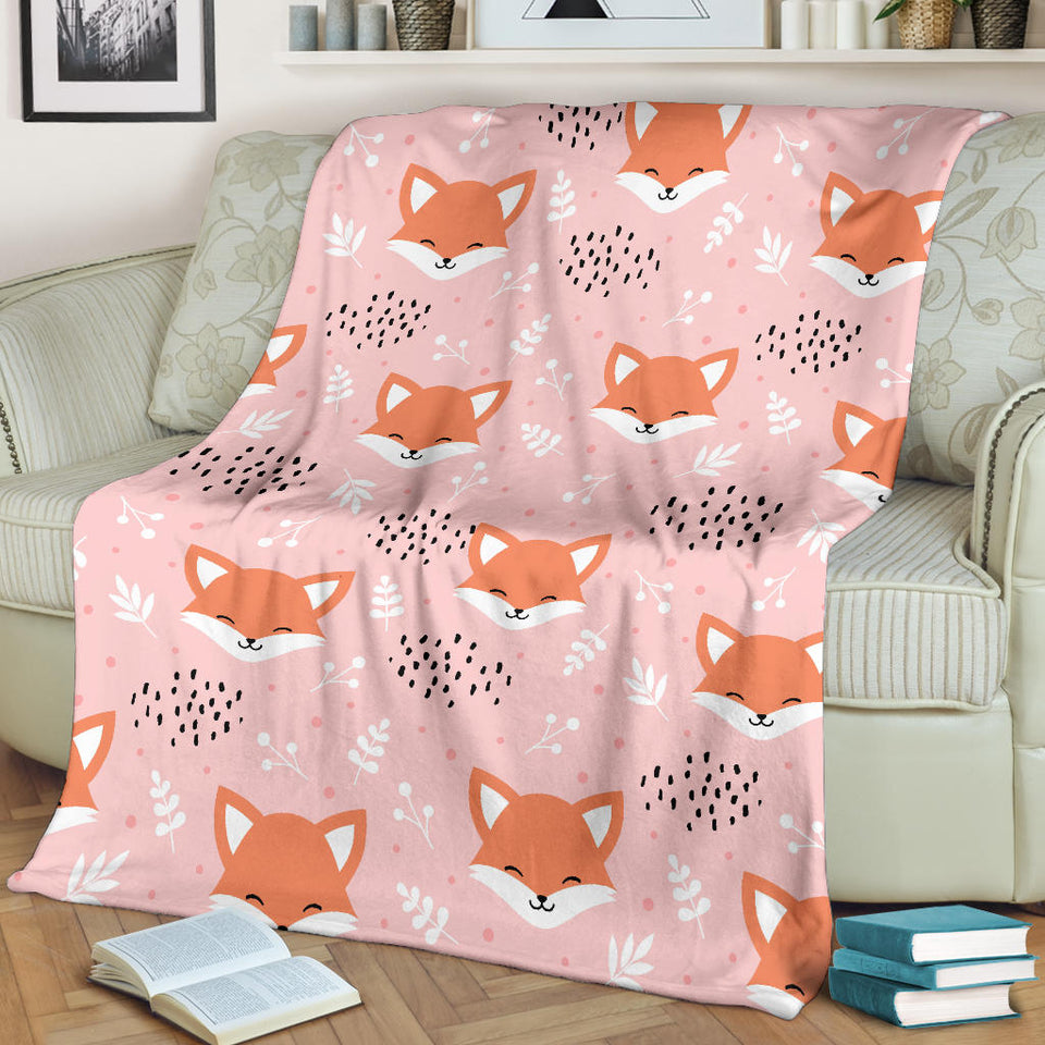 Cute Fox Pattern Pink Background Premium Blanket