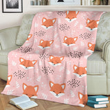 Cute Fox Pattern Pink Background Premium Blanket