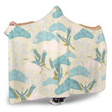 Bonsai Bamboo Stork Japanese Pattern Cream Theme Hooded Blanket