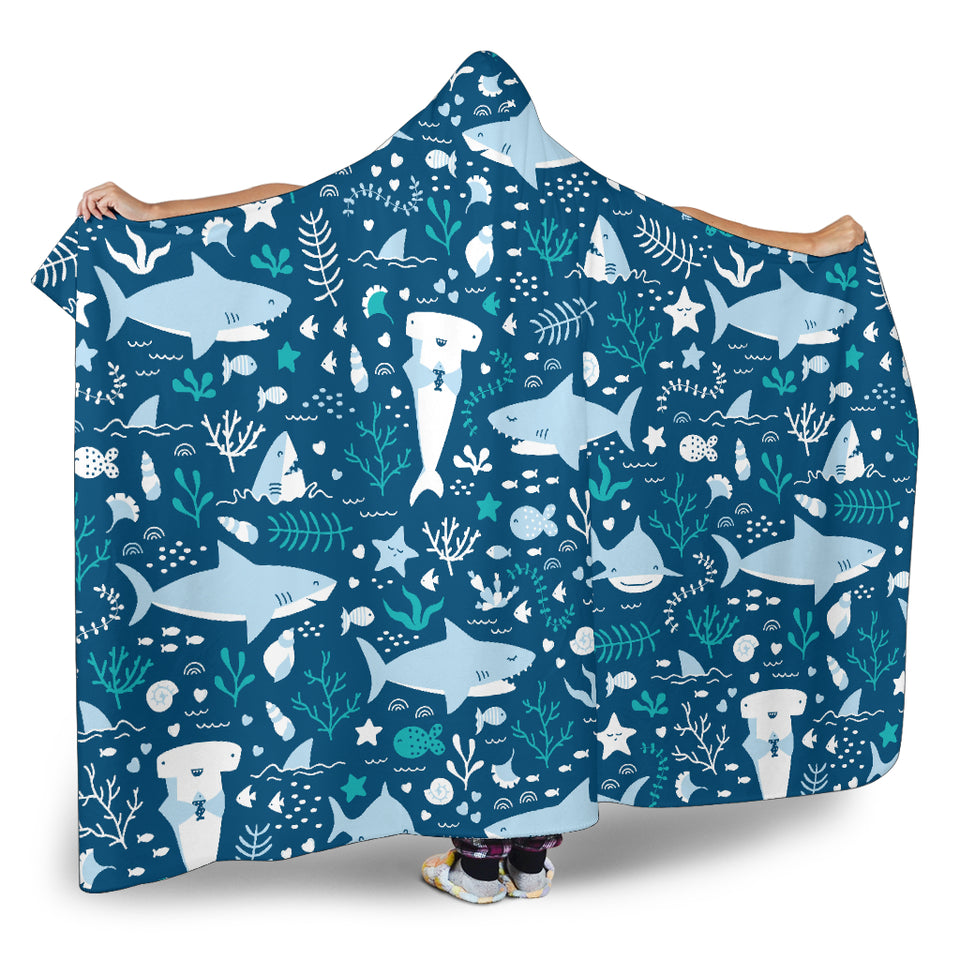 Cute Shark Pattern Hooded Blanket