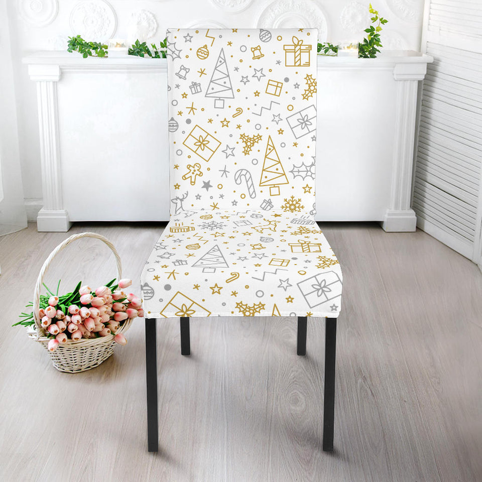 Christmas Tree Christmas Element Silver Gold Pattern Dining Chair Slipcover