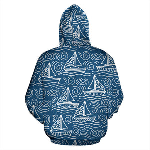 Hand Drawn Sailboat Pattern Men Women Pullover Hoodie