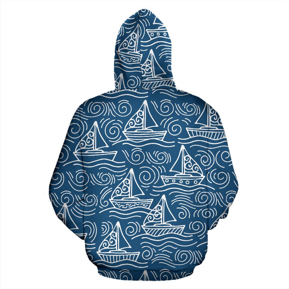 Hand Drawn Sailboat Pattern Men Women Pullover Hoodie
