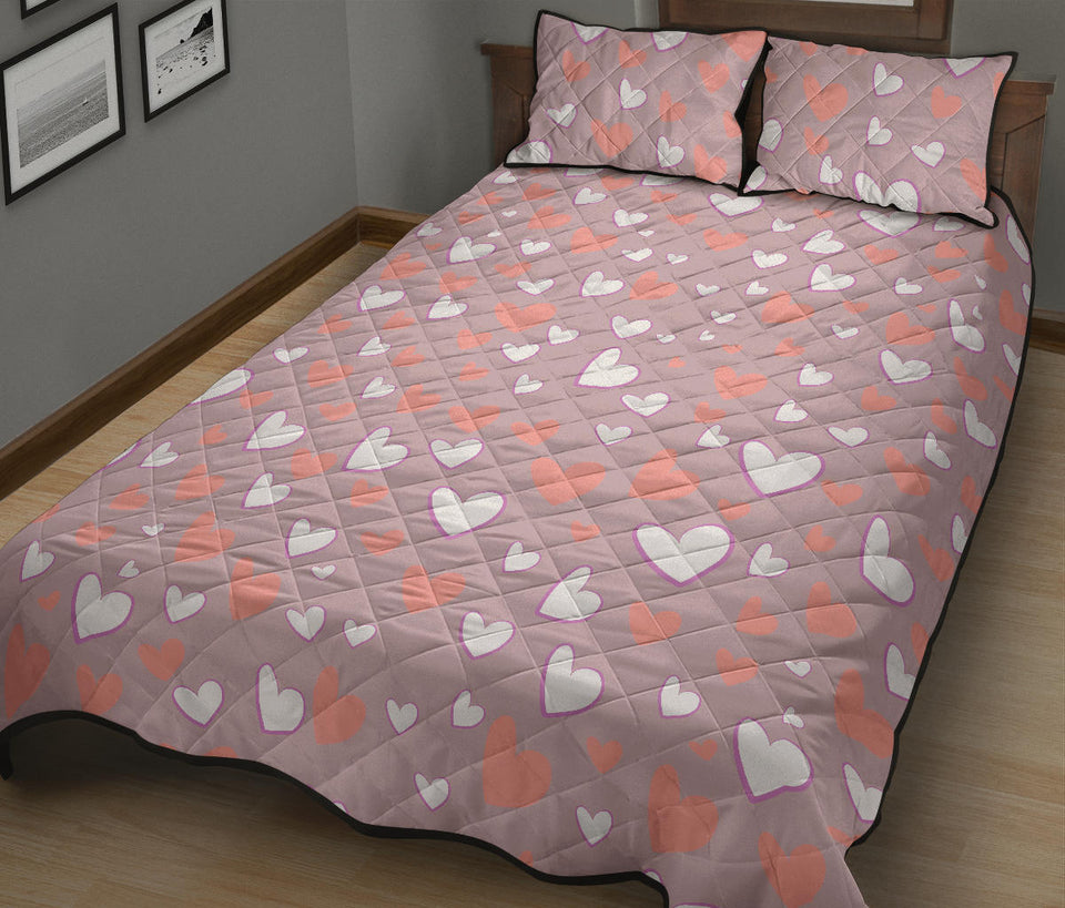 coral white heart pattern Quilt Bed Set