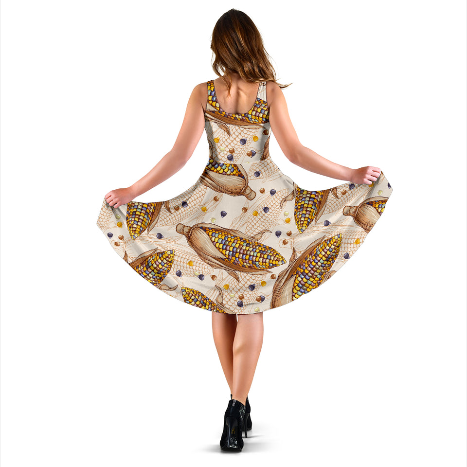 Corn Pattern Print Design 03 Sleeveless Midi Dress