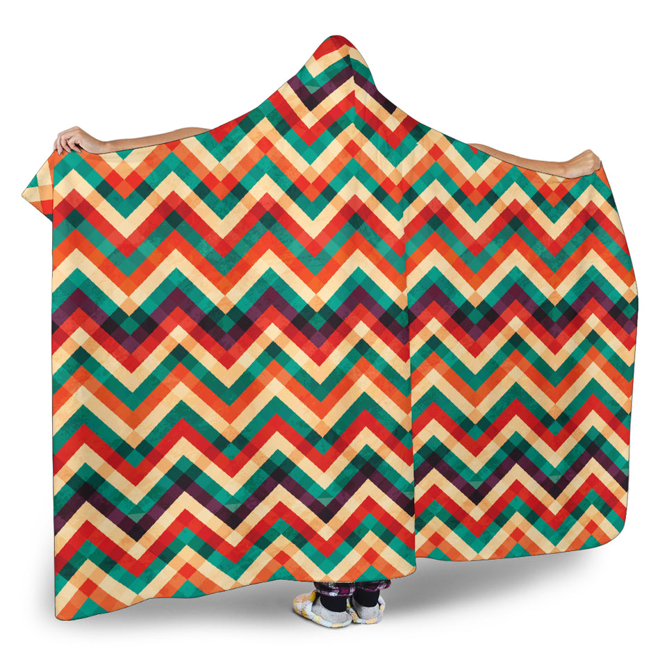 Zigzag  Chevron Colorful Pattern Hooded Blanket