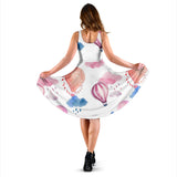 Watercolor Air Balloon Cloud Pattern Sleeveless Midi Dress