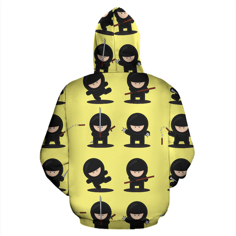 Cute Ninja Yellow Background Men Women Pullover Hoodie