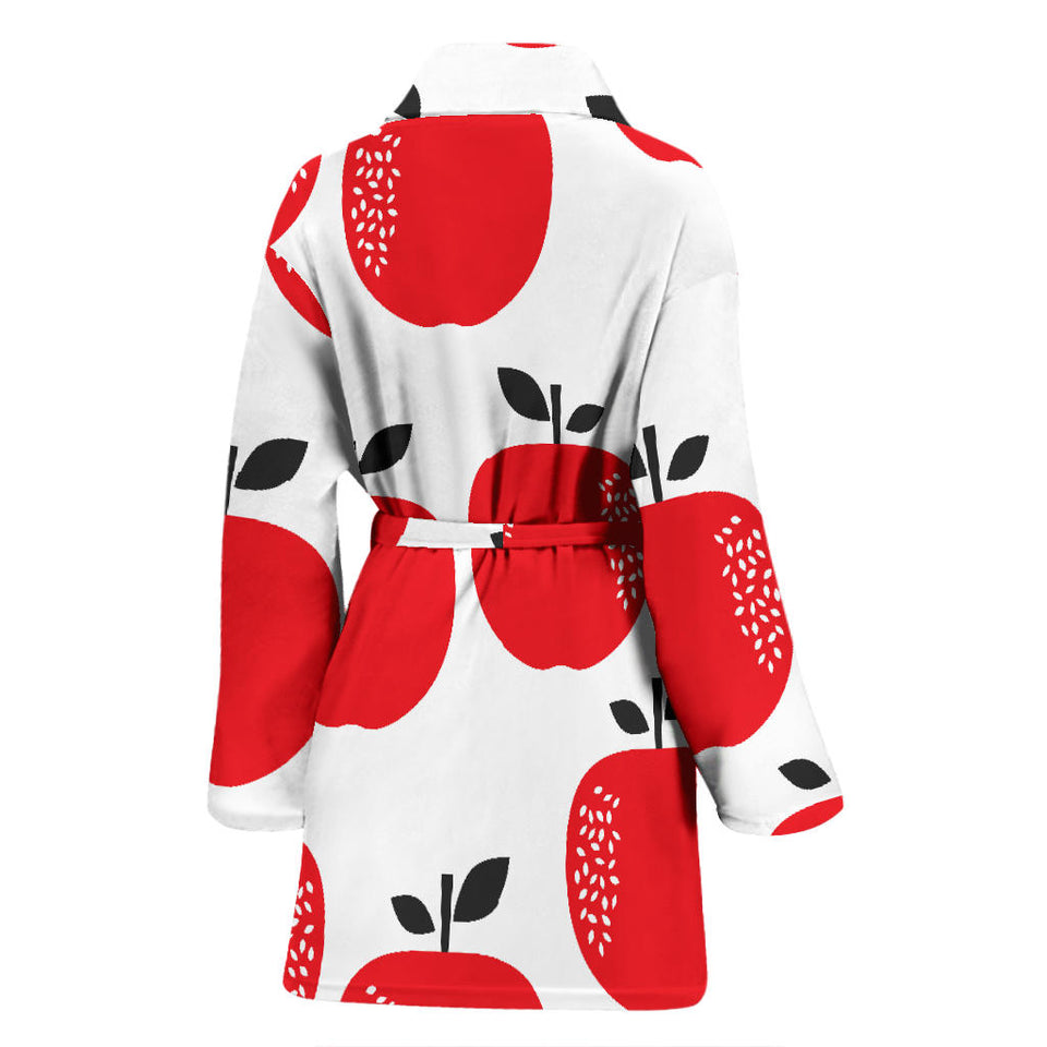 Red Apples White Background Women'S Bathrobe