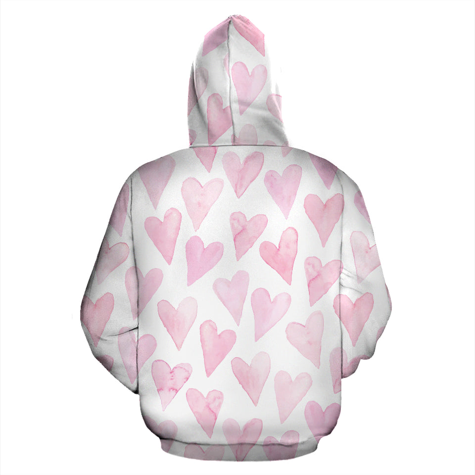 Watercolor Pink Heart Pattern Zip Up Hoodie