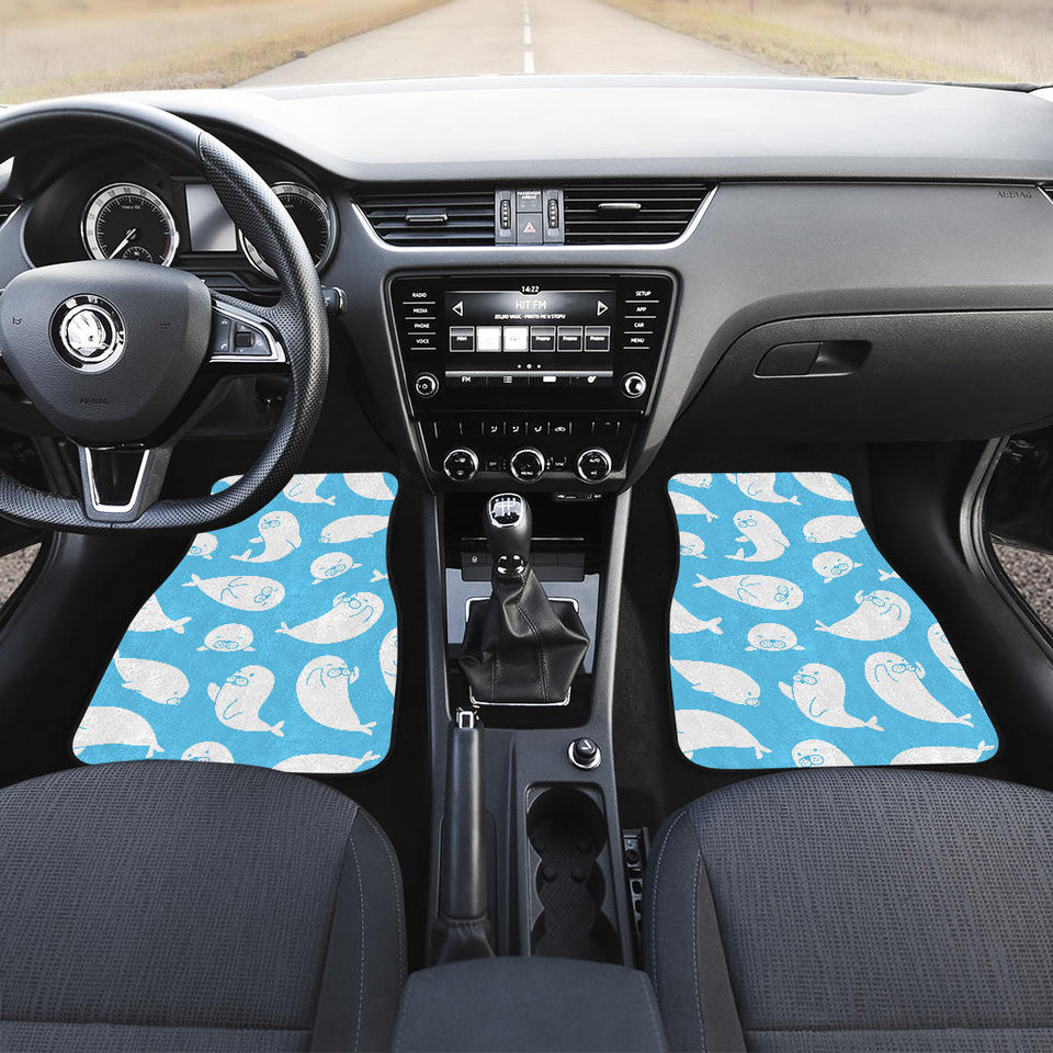 Cute White Sea Lion Seals Pattern Front And Back Car Mats