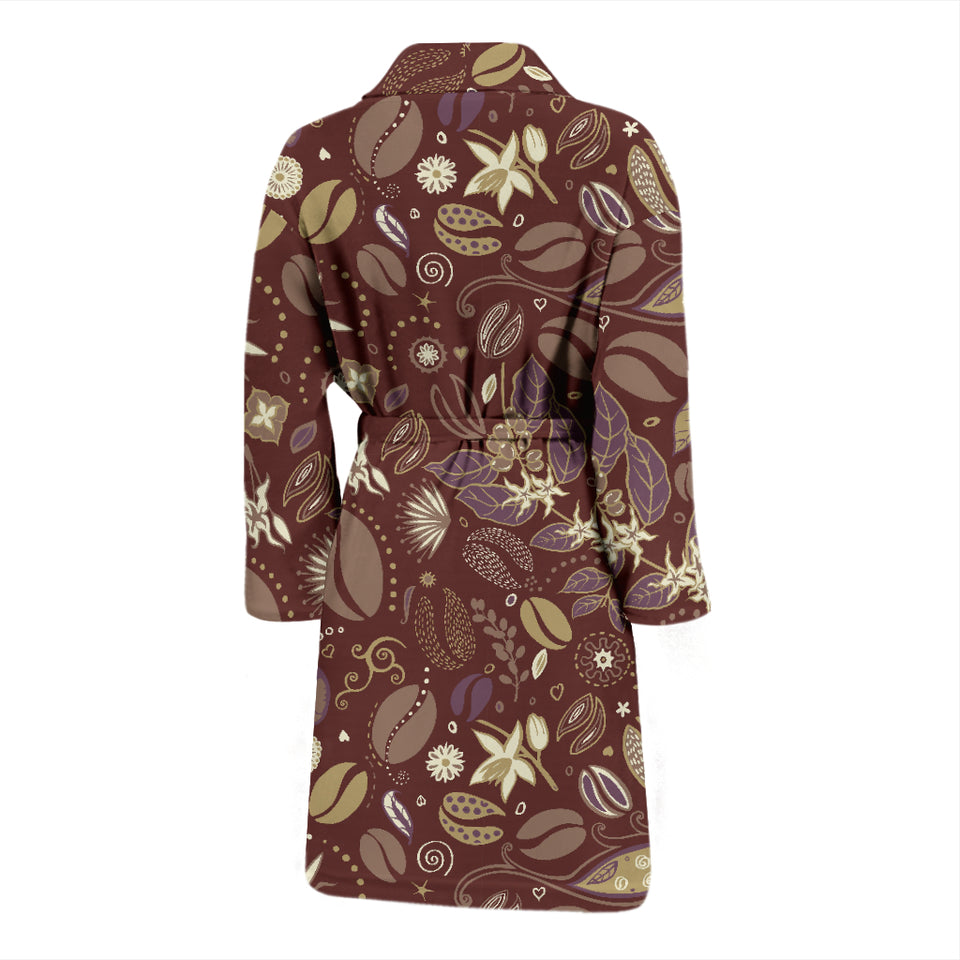 Coffee Bean Flower Pattern Men'S Bathrobe