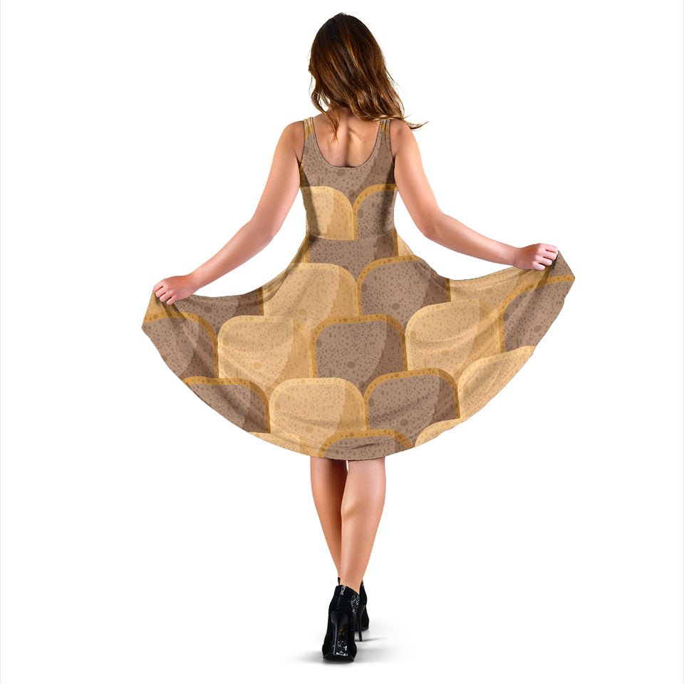 Bread Toast Pattern Print Design 04 Sleeveless Midi Dress