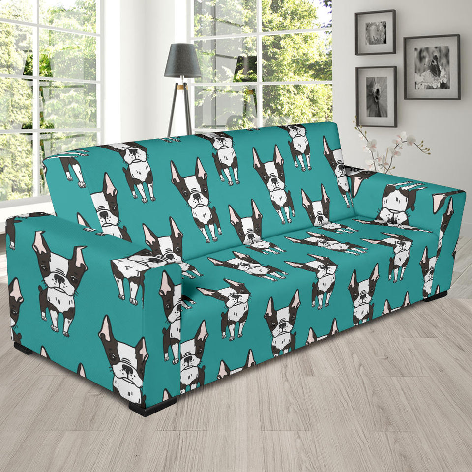 Hand Drawn Boston Terrier Dog Pattern Sofa Slipcover