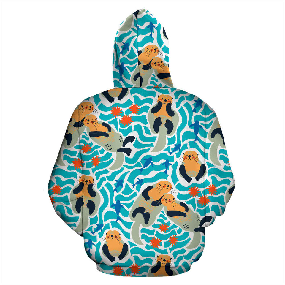 Cute Sea Otters Fishe Sea Urchin Pattern Men Women Pullover Hoodie