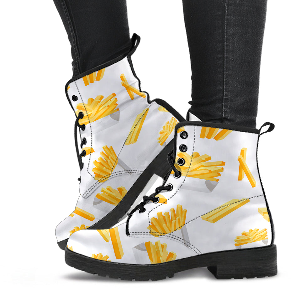 French Fries White Paper Box Pattern Leather Boots