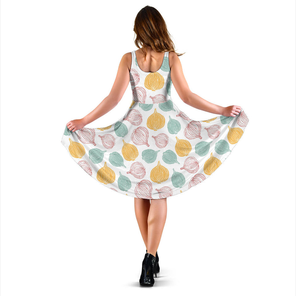 Colorful Onions White Background Sleeveless Midi Dress