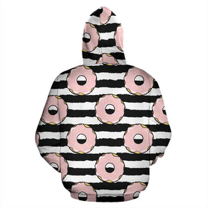Donuts Pink Icing Striped Pattern Men Women Pullover Hoodie