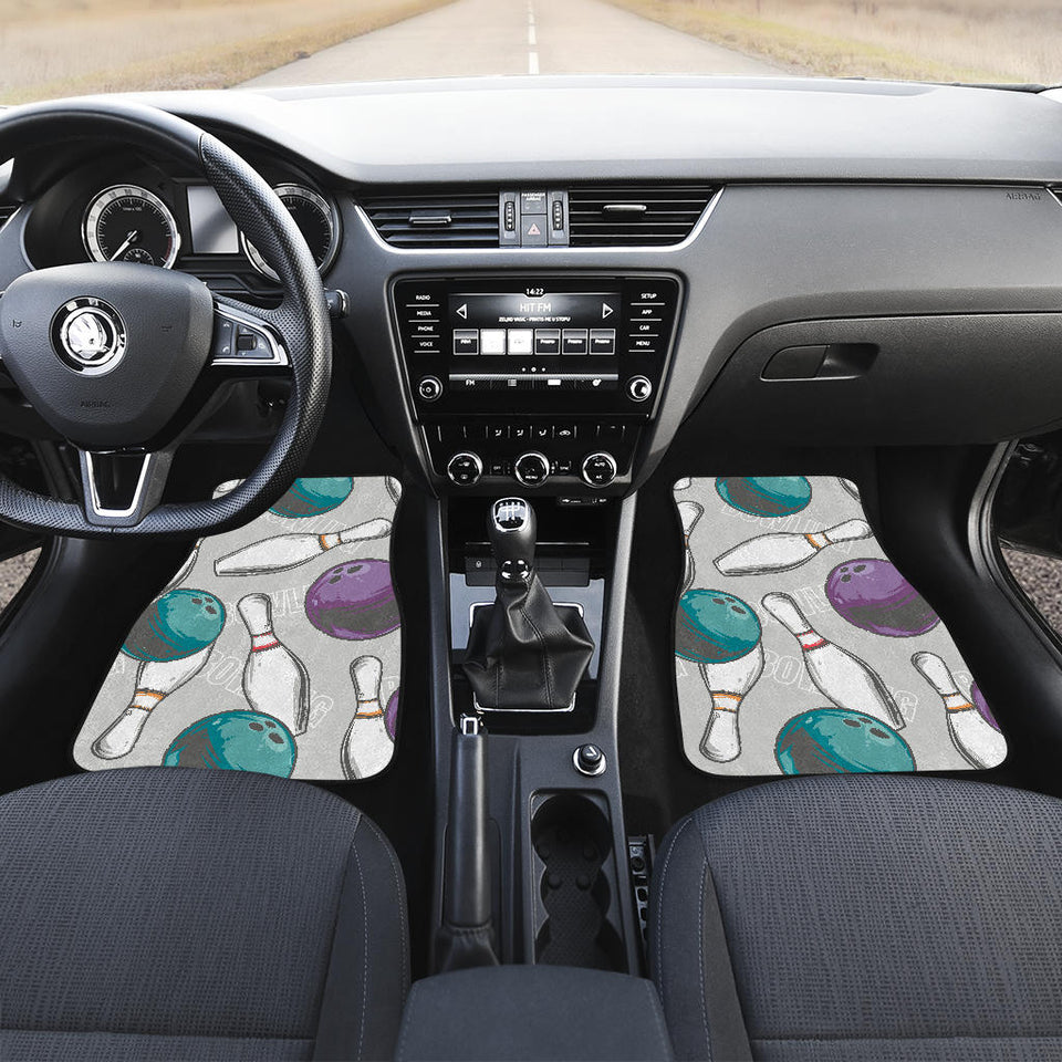Bowling Ball And Pin Gray Background Front And Back Car Mats