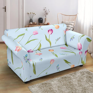 Watercolor Tulips Pattern Loveseat Couch Slipcover