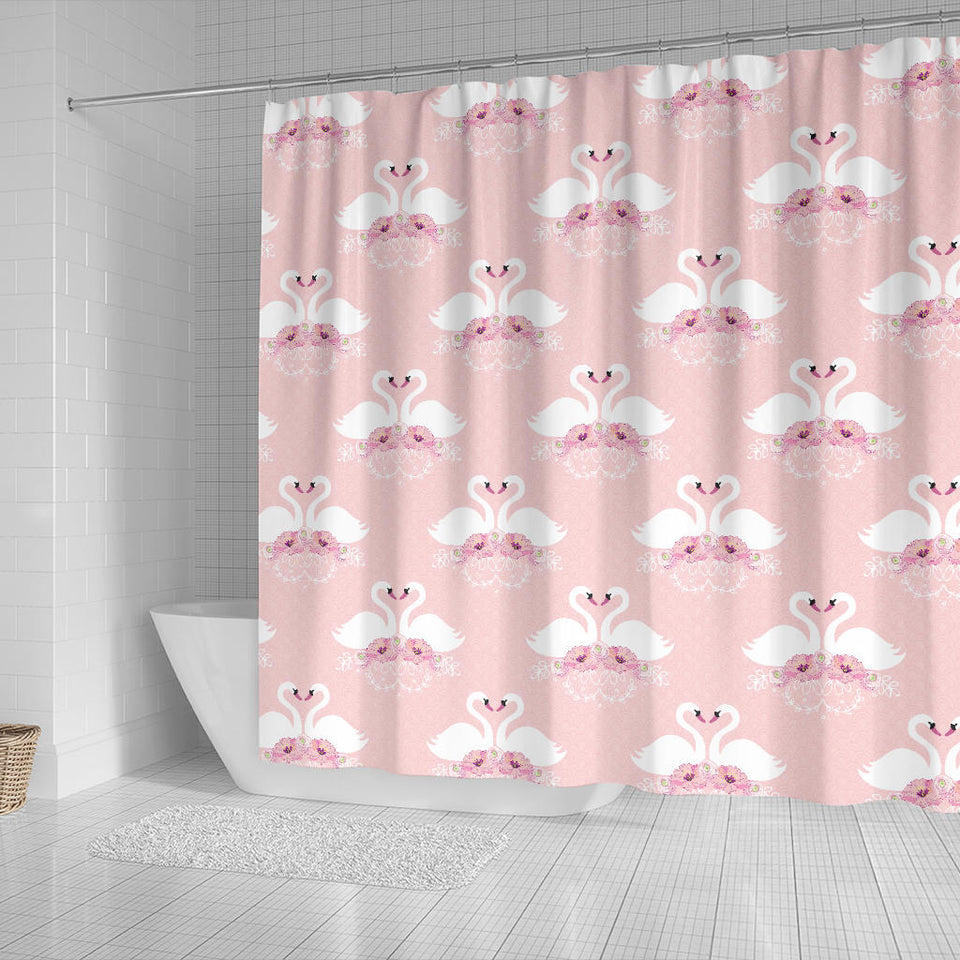 White Swan And Flower Love Pattern Shower Curtain Fulfilled In US