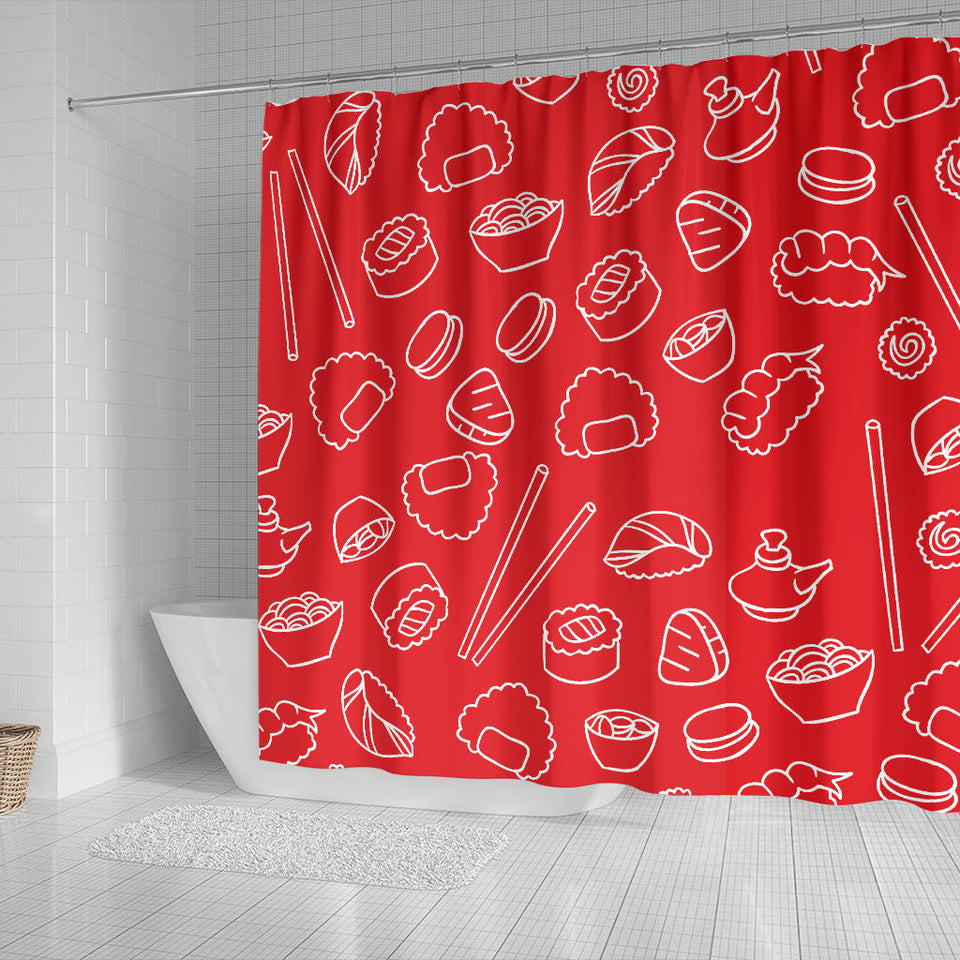 Sushi Pattern Red Background Shower Curtain Fulfilled In US