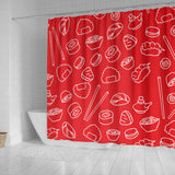 Sushi Pattern Red Background Shower Curtain Fulfilled In US