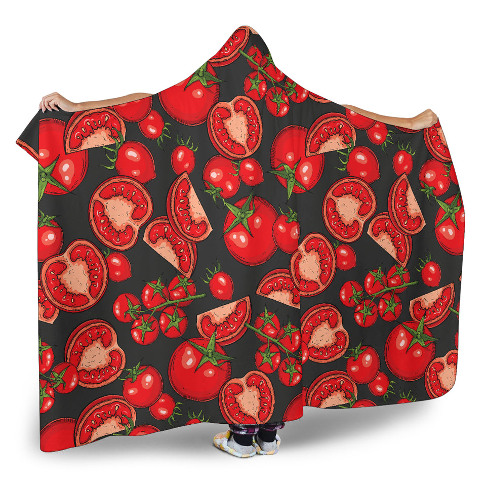 Tomato Black Background Hooded Blanket