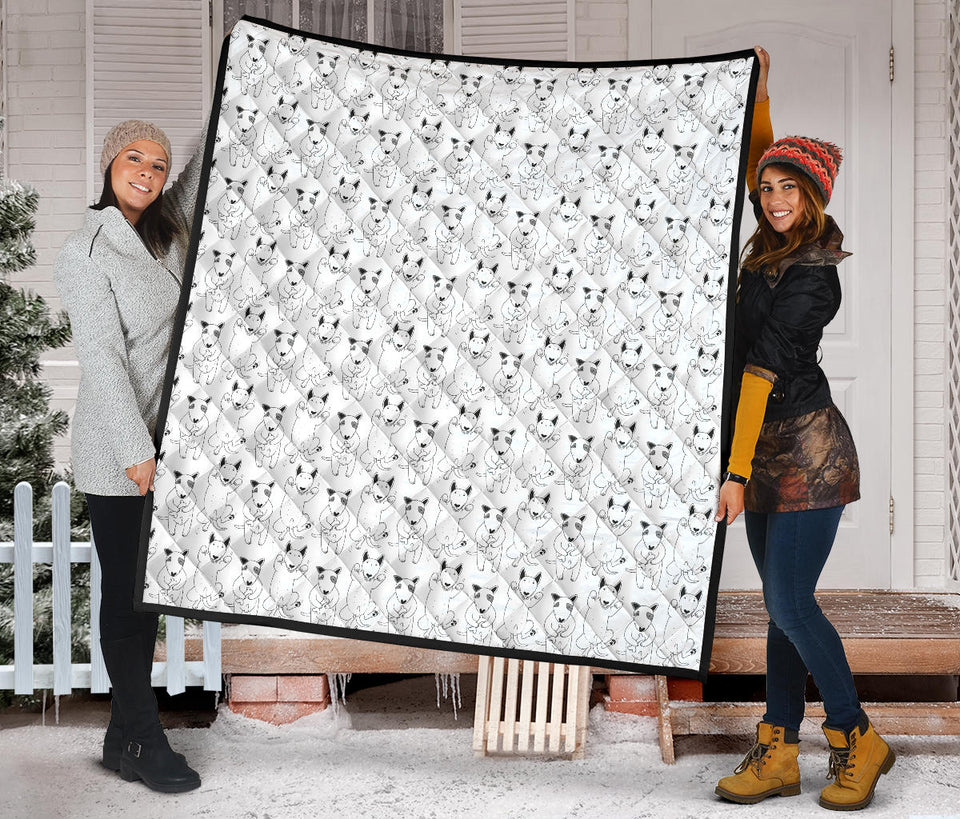 Bull Terrier Pattern Print Design 02 Premium Quilt